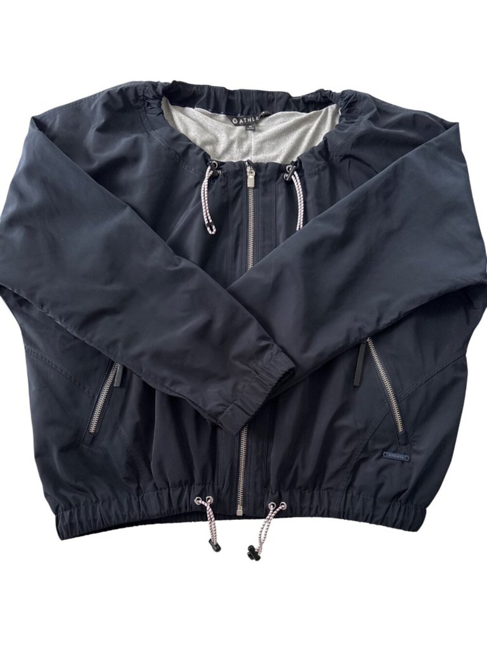 Athleta Chill Bomber Jacket 202074-04 Womens M Navy Captain Lined Zip Drawstring - Picture 15 of 16